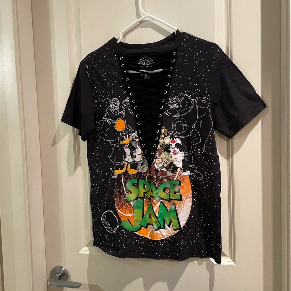 Forever 21 Space Jam Lace Up Black T-Shirt